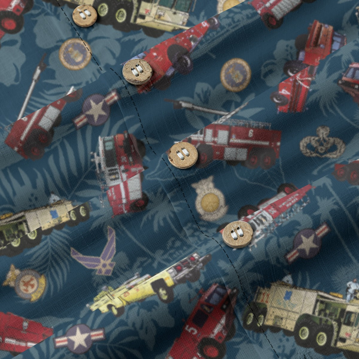 Hawaiian Shirt - "Chanute Era Crash Trucks" - Dark Blue 100% Cotton