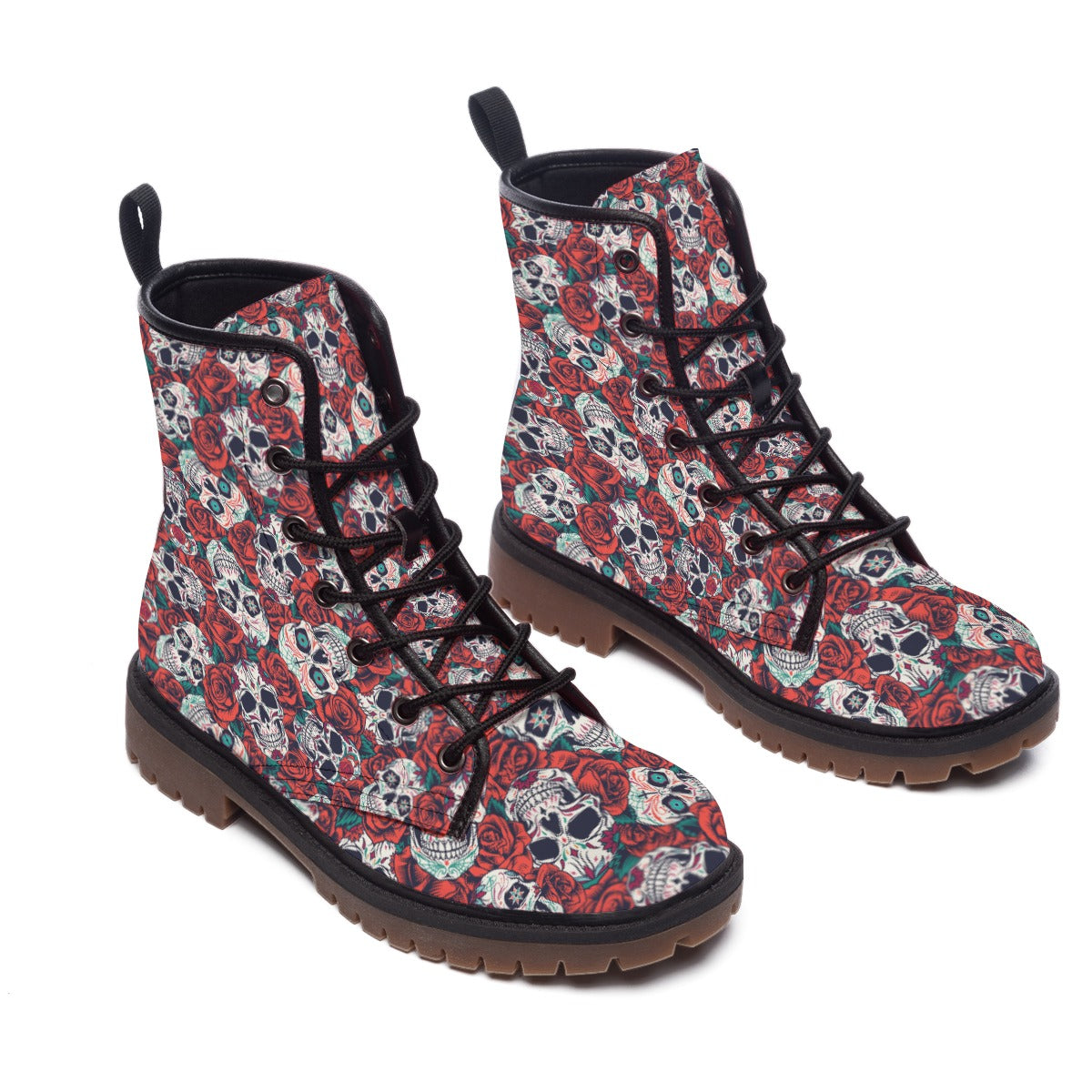 "Dia de Muertos in Roses" Women's Martin Short Boots