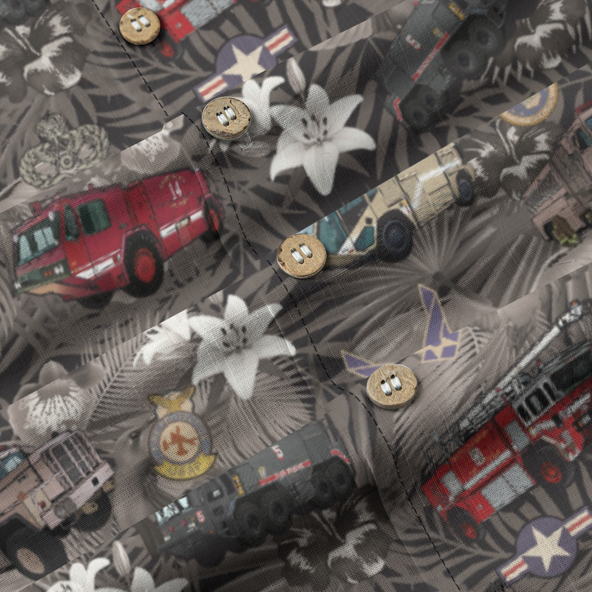 Hawaiian Shirt - "The Goodfellow Era ARFF Trucks" - Black 100% Cotton