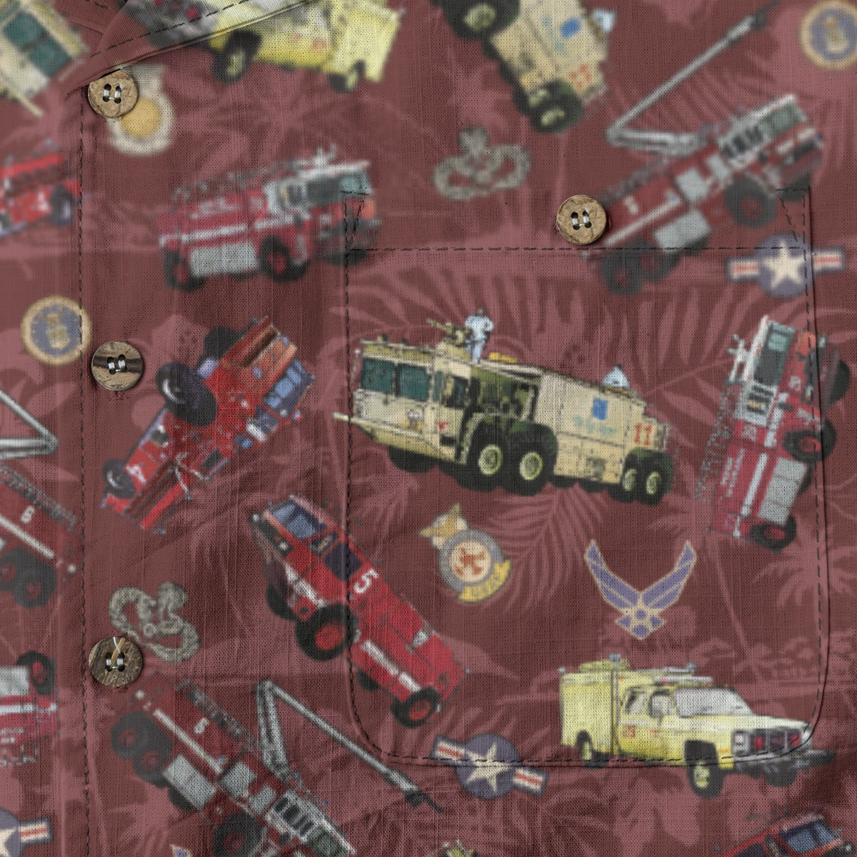 Hawaiian Shirt - "Chanute Era Crash Trucks" - Red 100% Cotton