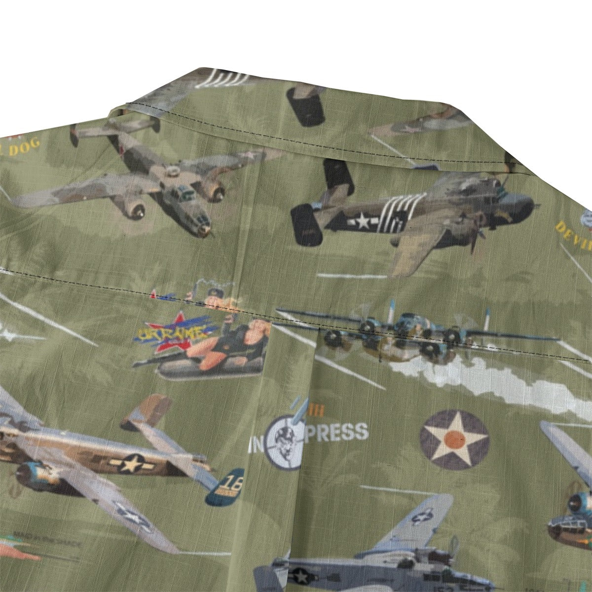 "B-25 Mitchell Tribute" Hawaiian Shirt 100%  Cotton - Olive