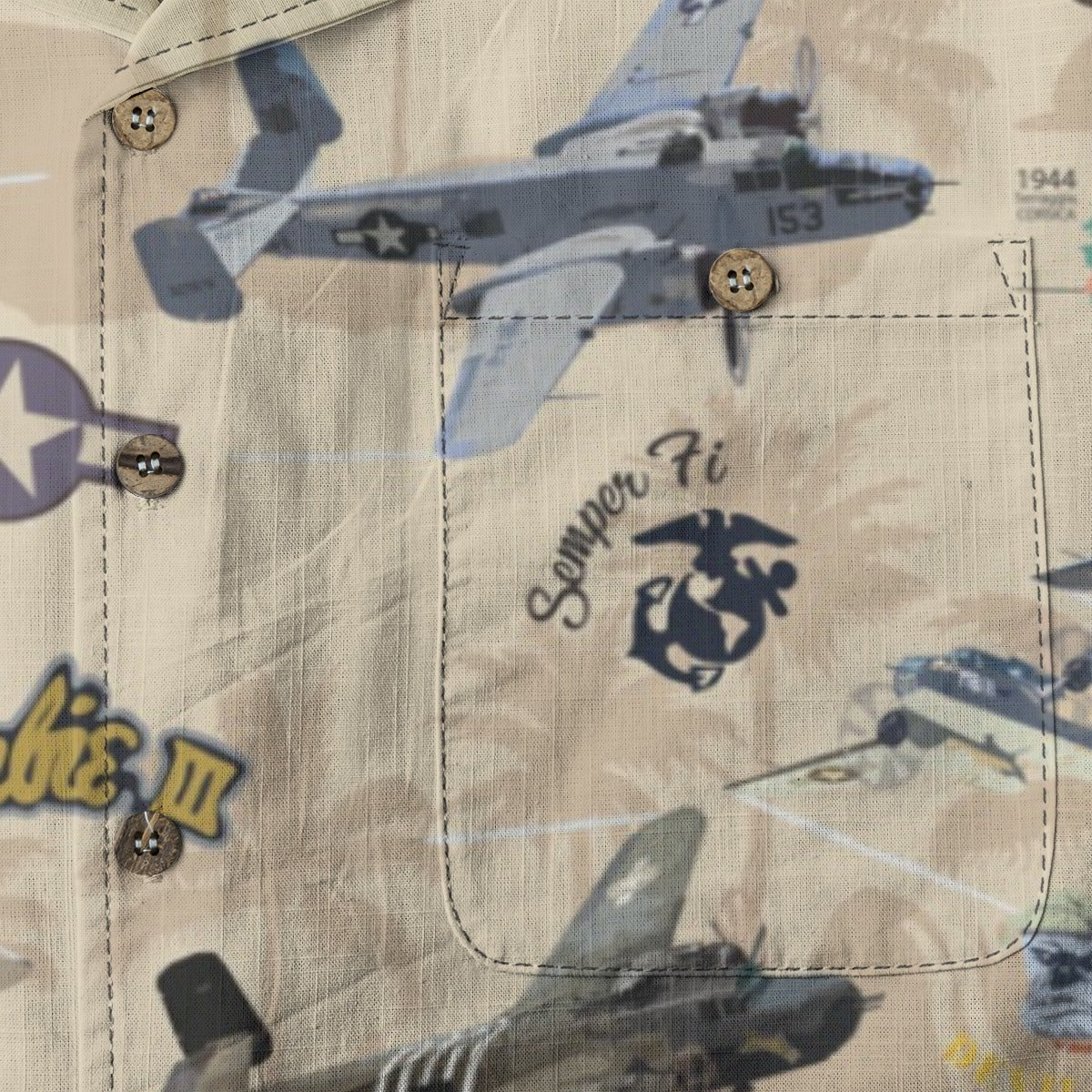 "B-25 Mitchell Tribute" Hawaiian Shirt 100%  Cotton - Cream