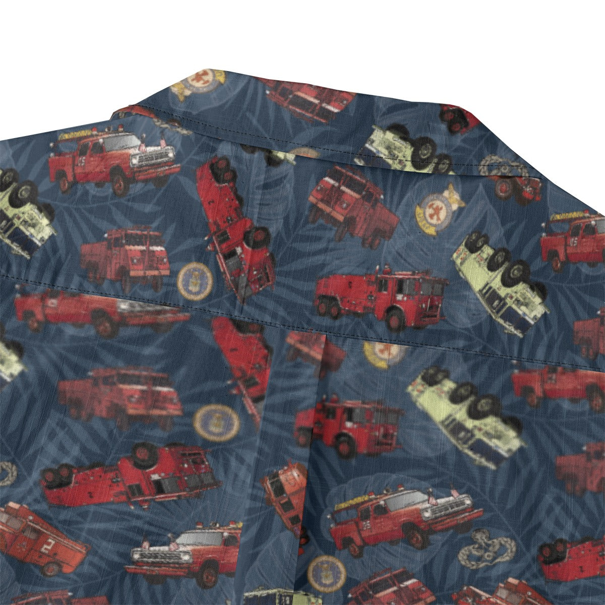 Hawaiian Shirt - "Vietnam Era Crash Trucks" - Dark Blue 100% Cotton