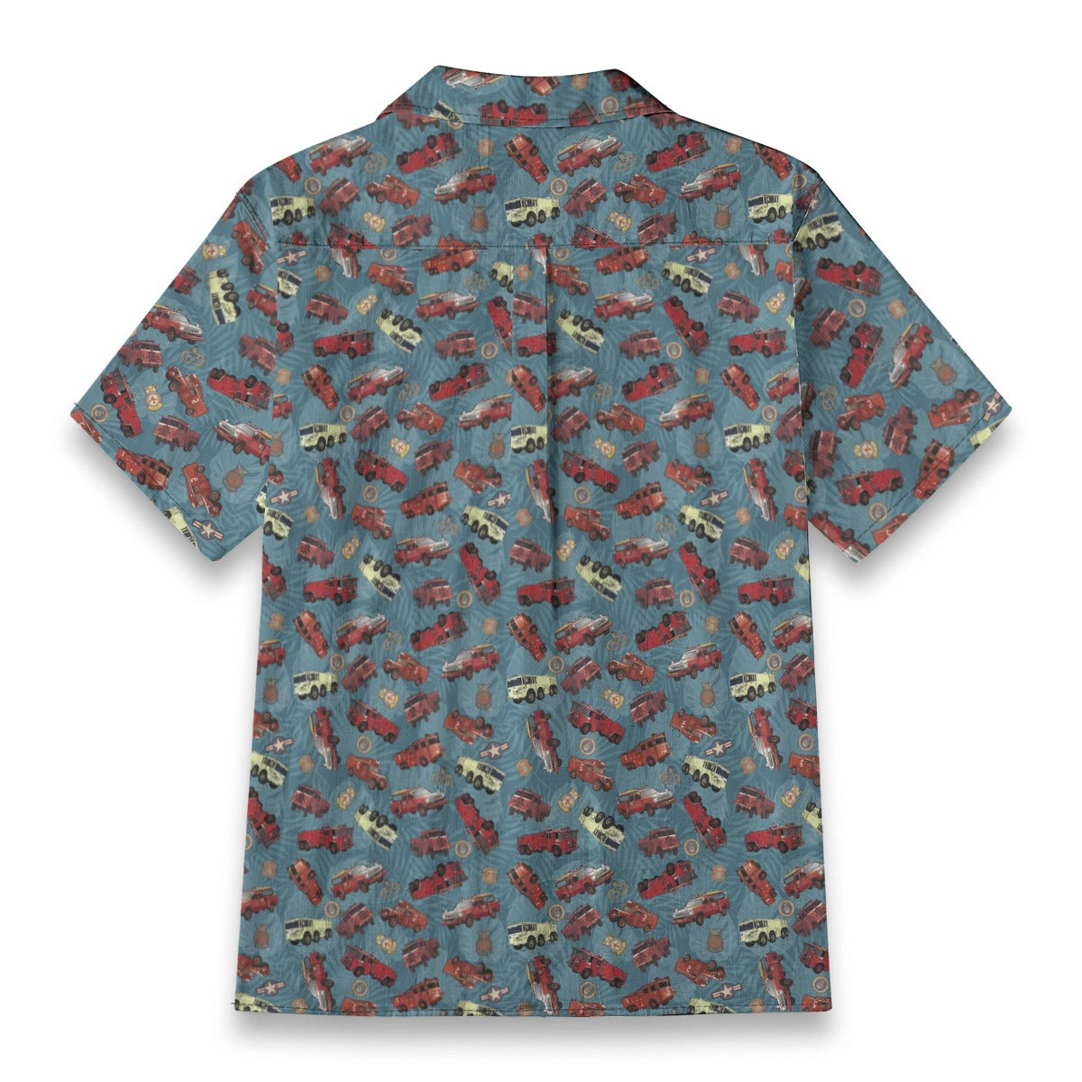 Hawaiian Shirt - "Vietnam Era Crash Trucks" - Light Blue 100% Cotton