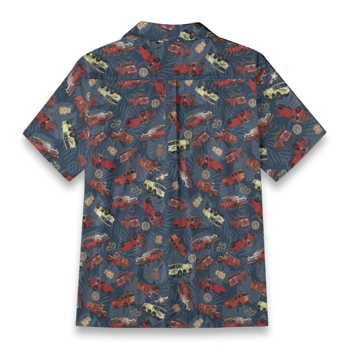 Hawaiian Shirt - "Vietnam Era Crash Trucks" - Dark Blue 100% Cotton
