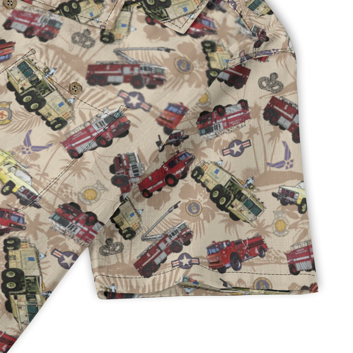 Hawaiian Shirt - "Chanute Era Crash Trucks" - Beige 100% Cotton
