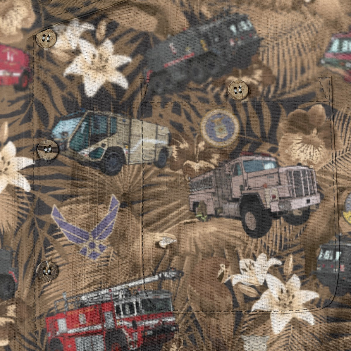 Hawaiian Shirt - "The Goodfellow Era ARFF Trucks" - Bronze 100% Cotton