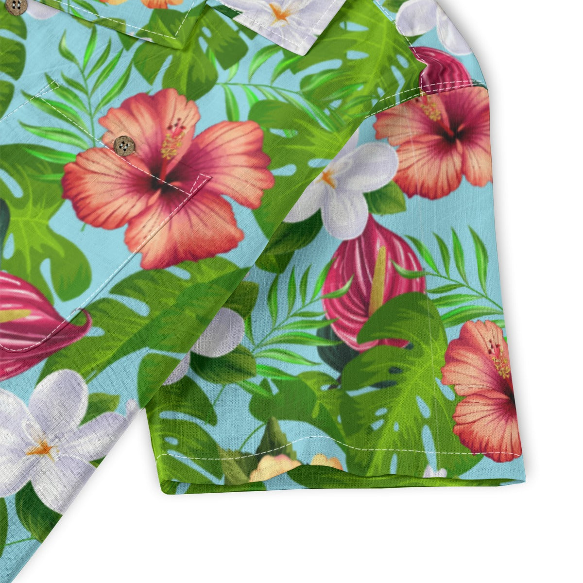 "Jungle Odyssey Hues: Celadon Blue" Hawaiian Shirt - 100% Cotton