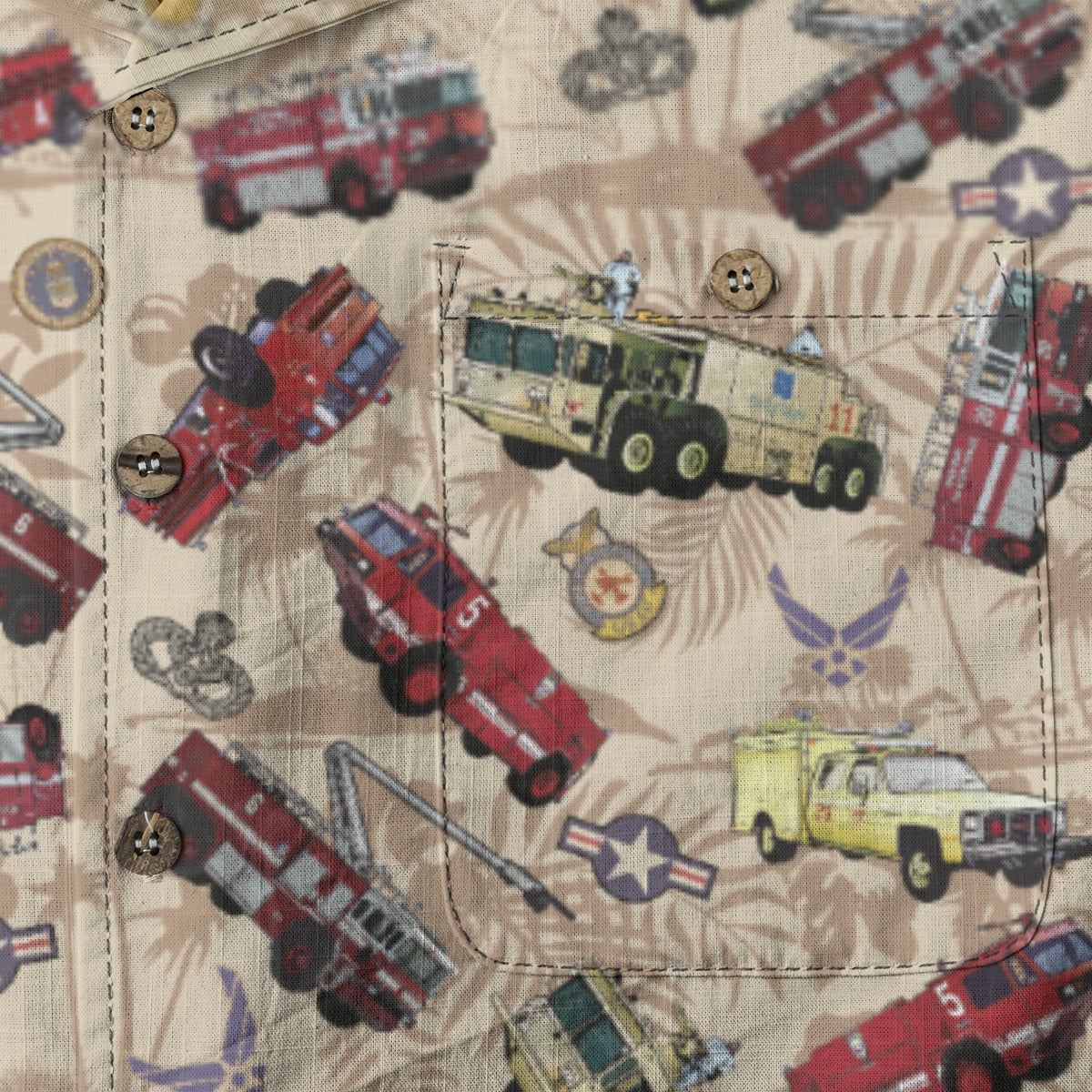 Hawaiian Shirt - "Chanute Era Crash Trucks" - Beige 100% Cotton