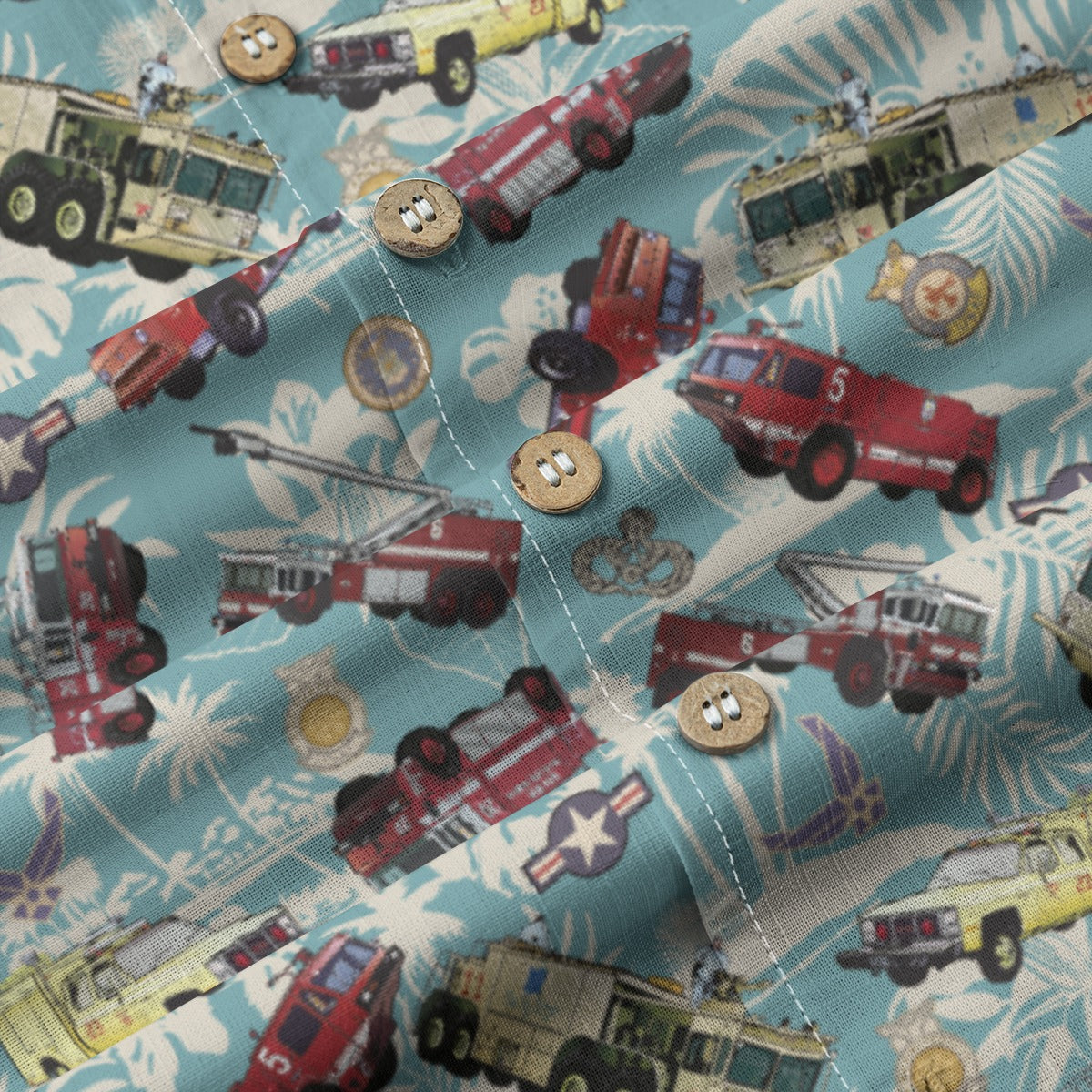 Hawaiian Shirt - "Chanute Era Crash Trucks" - Light Blue 100% Cotton