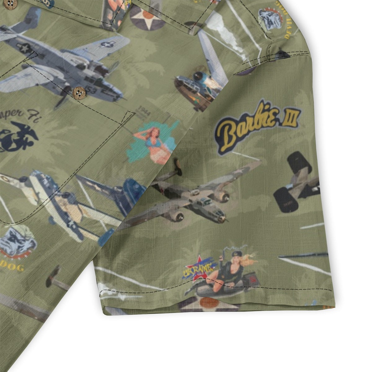 "B-25 Mitchell Tribute" Hawaiian Shirt 100%  Cotton - Olive