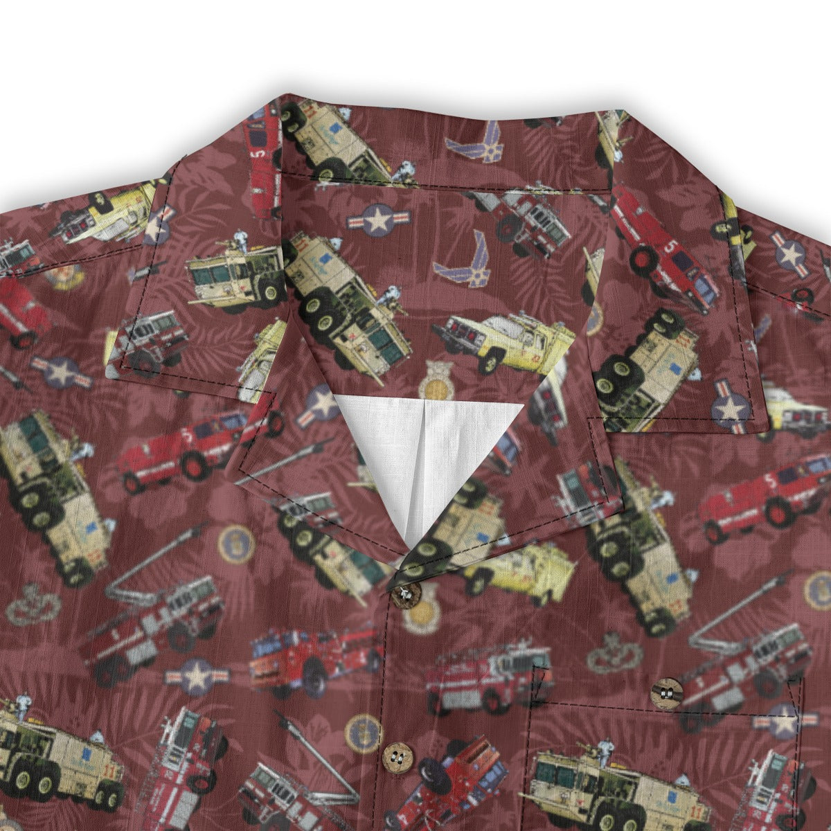 Hawaiian Shirt - "Chanute Era Crash Trucks" - Red 100% Cotton