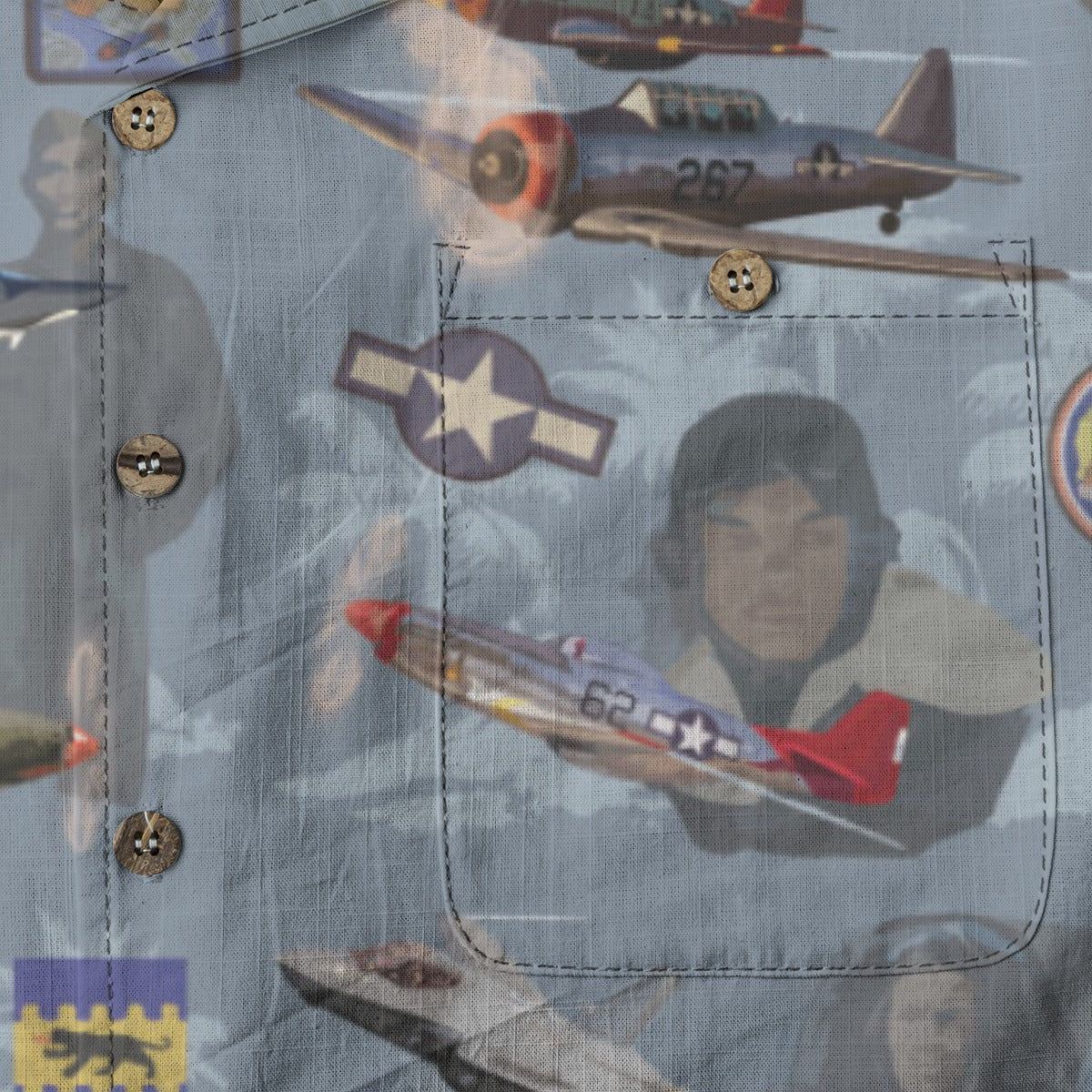 "Tuskegee Airmen" Hawaiian Tribute Shirt Blue 100%  Cotton