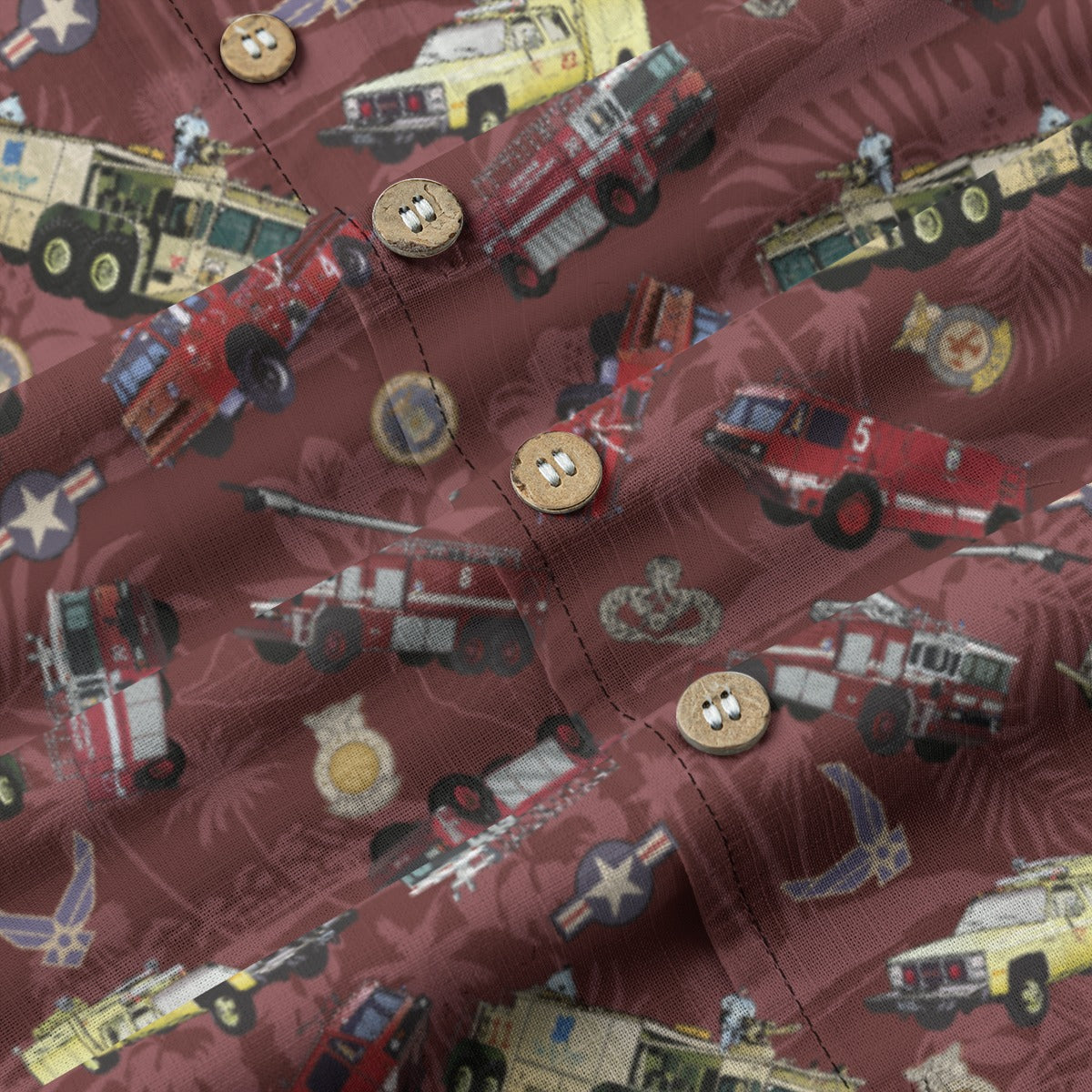 Hawaiian Shirt - "Chanute Era Crash Trucks" - Red 100% Cotton