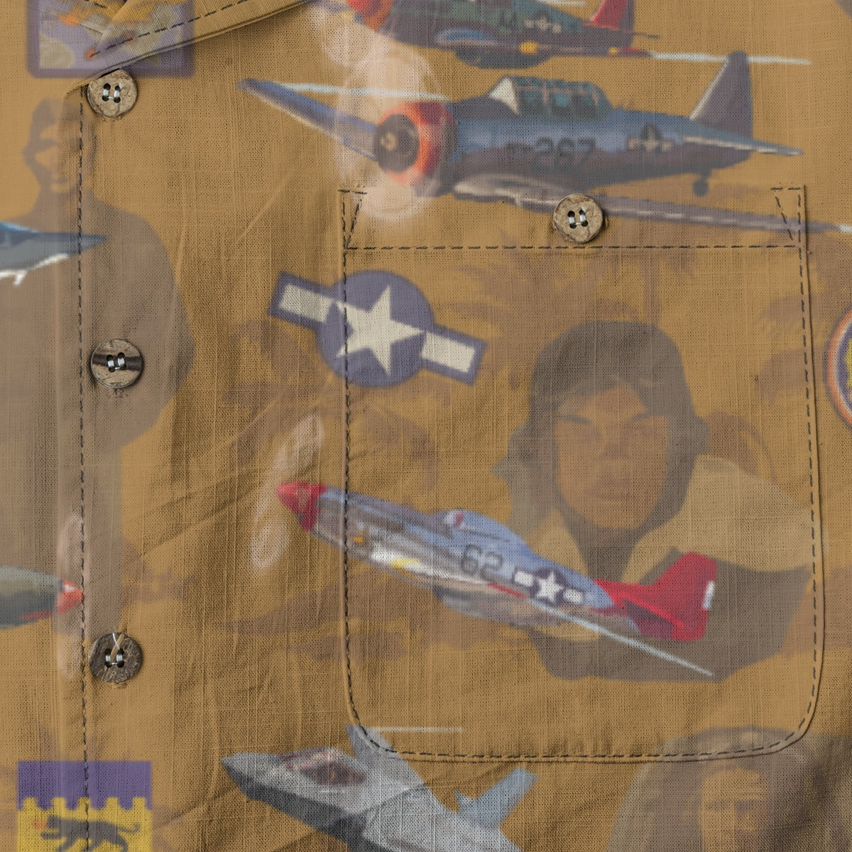 "Tuskegee Airmen" Hawaiian Tribute Shirt Gold 100%  Cotton