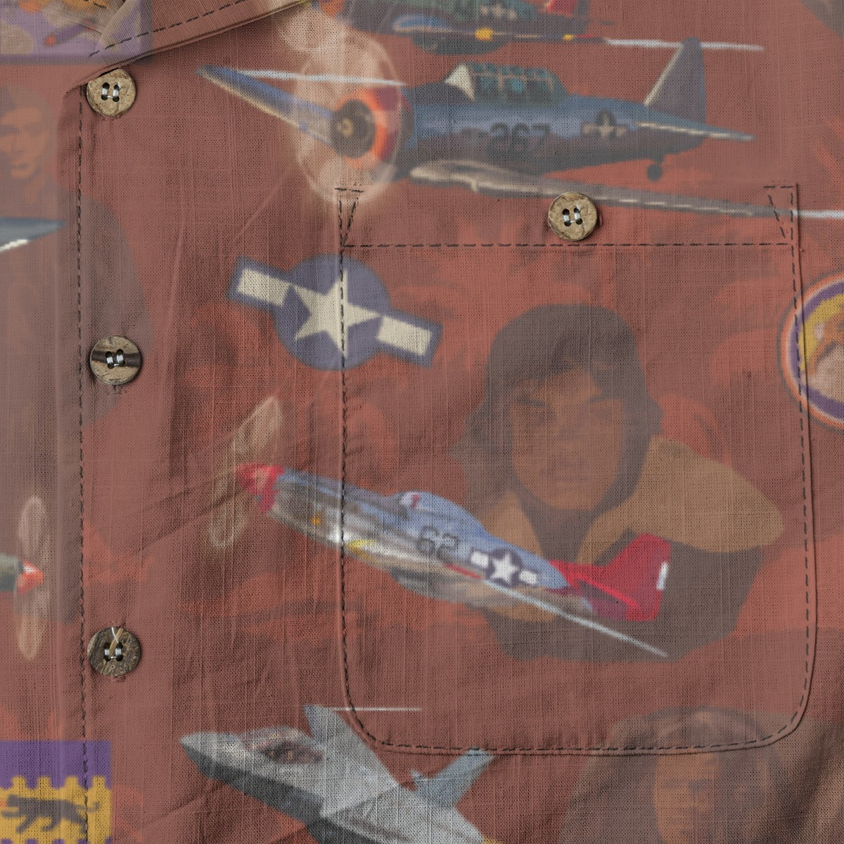 "Tuskegee Airmen" Hawaiian Tribute Shirt Red 100%  Cotton