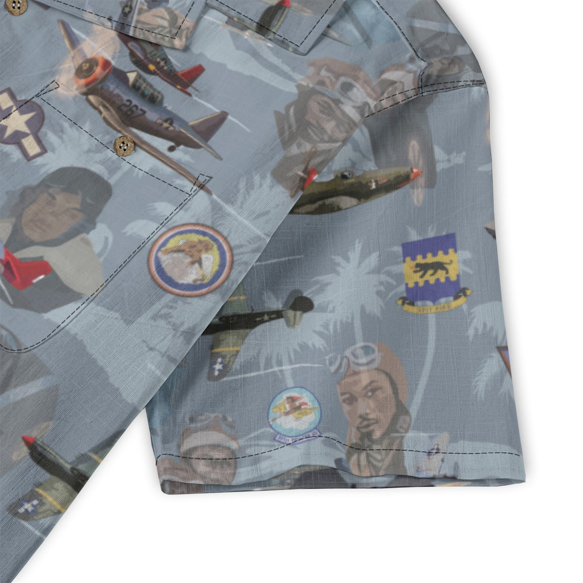 "Tuskegee Airmen" Hawaiian Tribute Shirt Blue 100%  Cotton