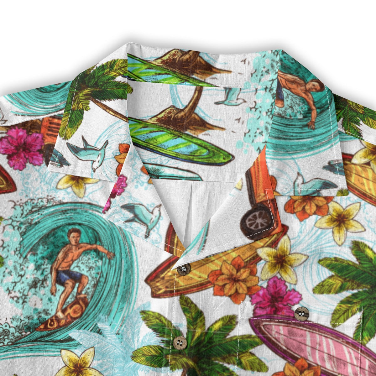 "Microbus and Surfboards" Hawaiian Shirt - 100% Cotton