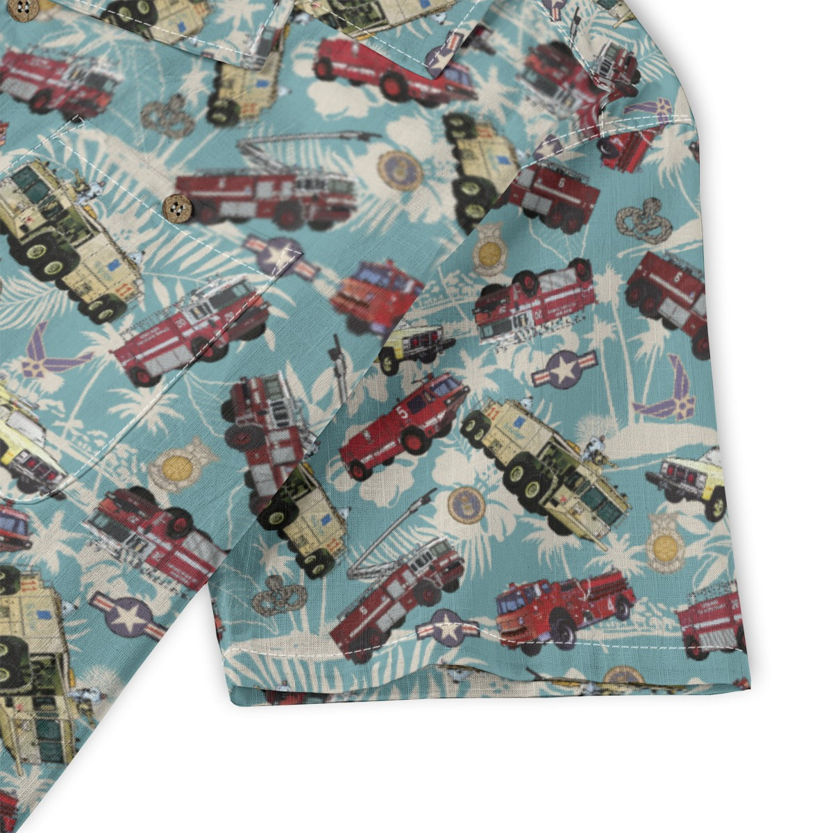 Hawaiian Shirt - "Chanute Era Crash Trucks" - Light Blue 100% Cotton