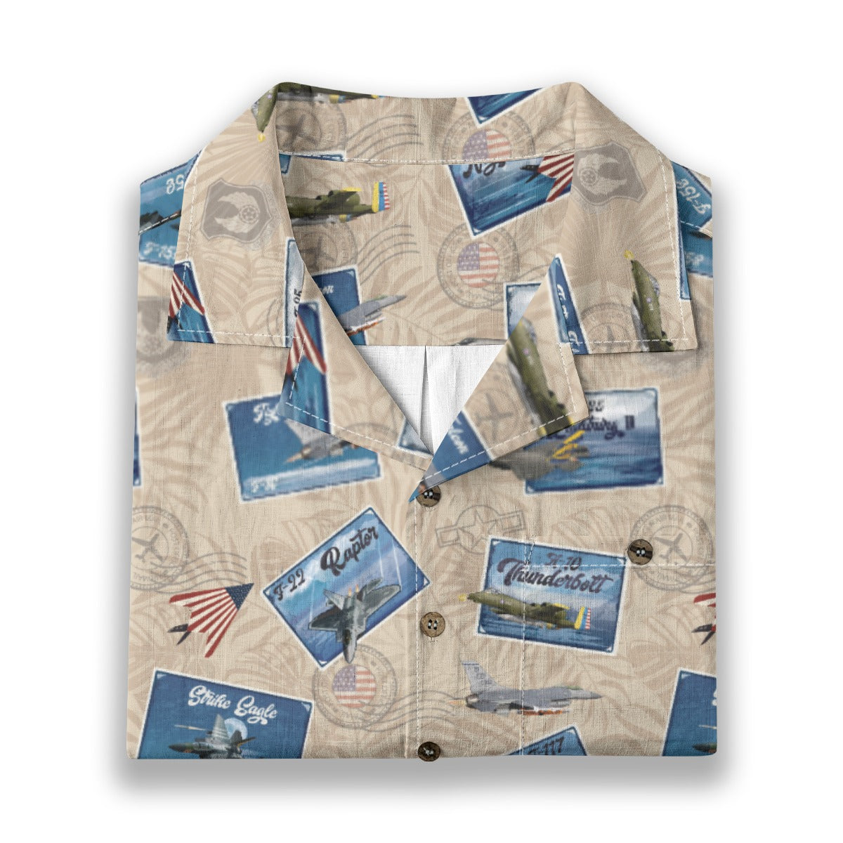 Hawaiian Shirt - Tribute to Current Fighter Jets of the USAF 100% Cotton! - Beige