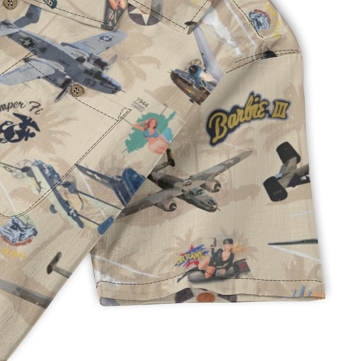 "B-25 Mitchell Tribute" Hawaiian Shirt 100%  Cotton - Cream