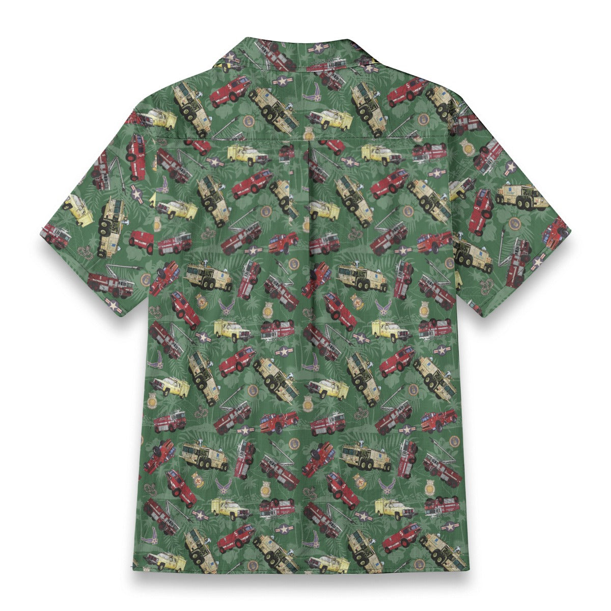 Hawaiian Shirt - "Chanute Era Crash Trucks" - Green 100% Cotton