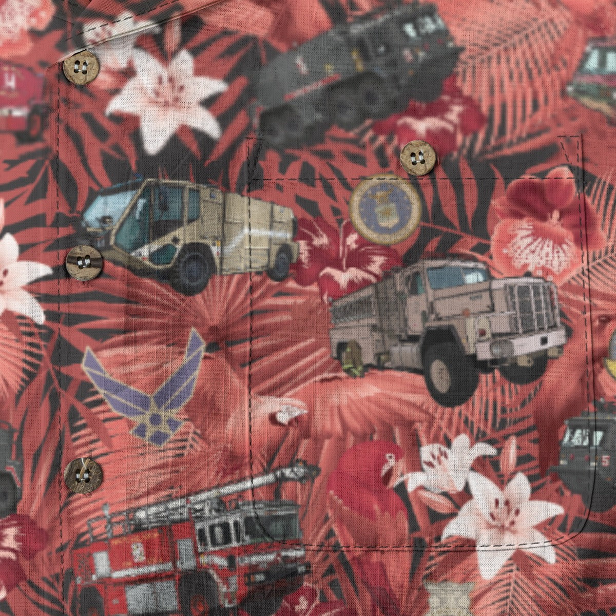 Hawaiian Shirt - "The Goodfellow Era ARFF Trucks" - Red 100% Cotton