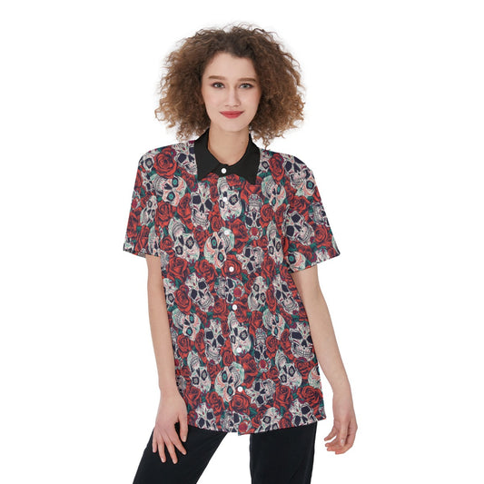 "Dia de Muertos in Roses" Women's Button-Up Shirt