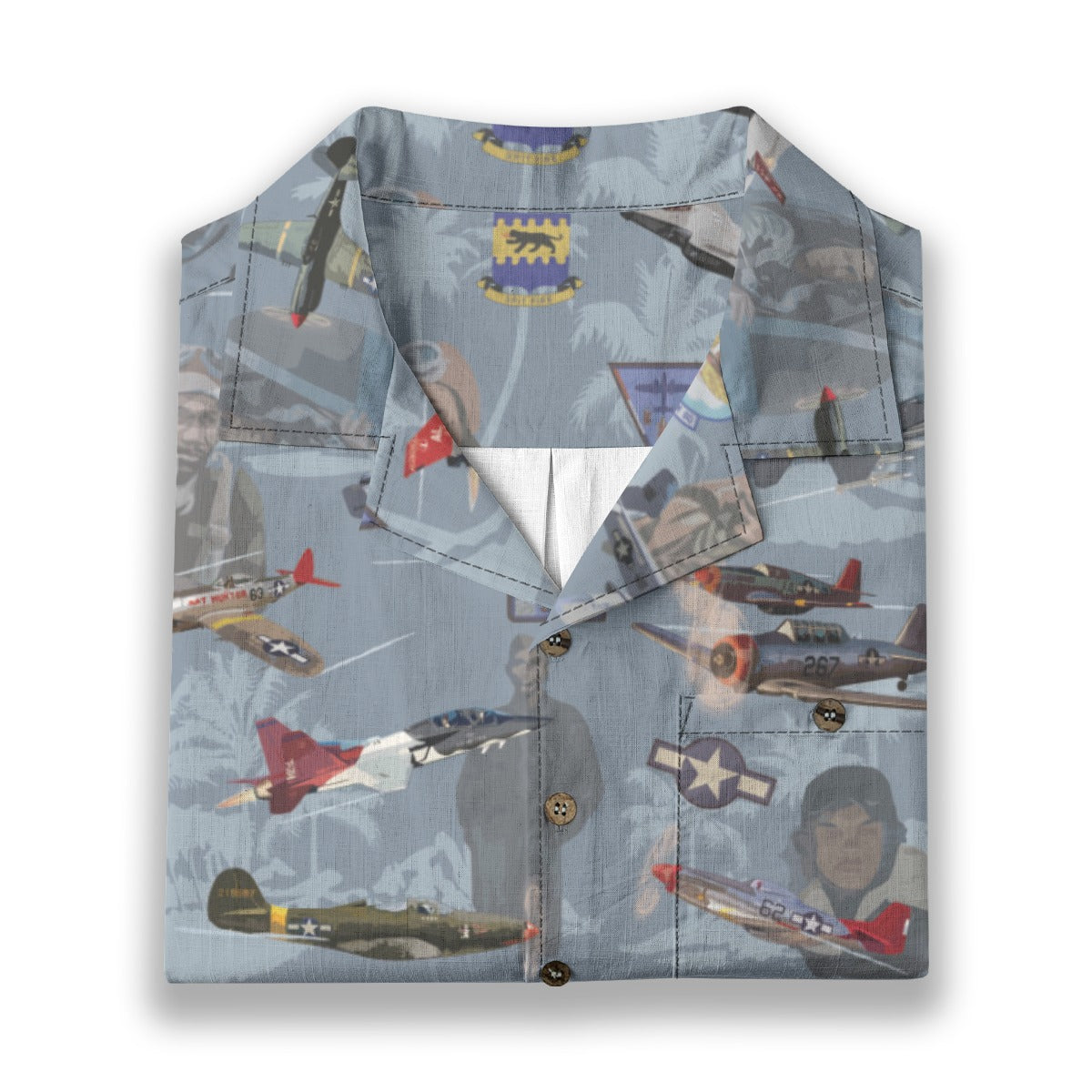 "Tuskegee Airmen" Hawaiian Tribute Shirt Blue 100%  Cotton