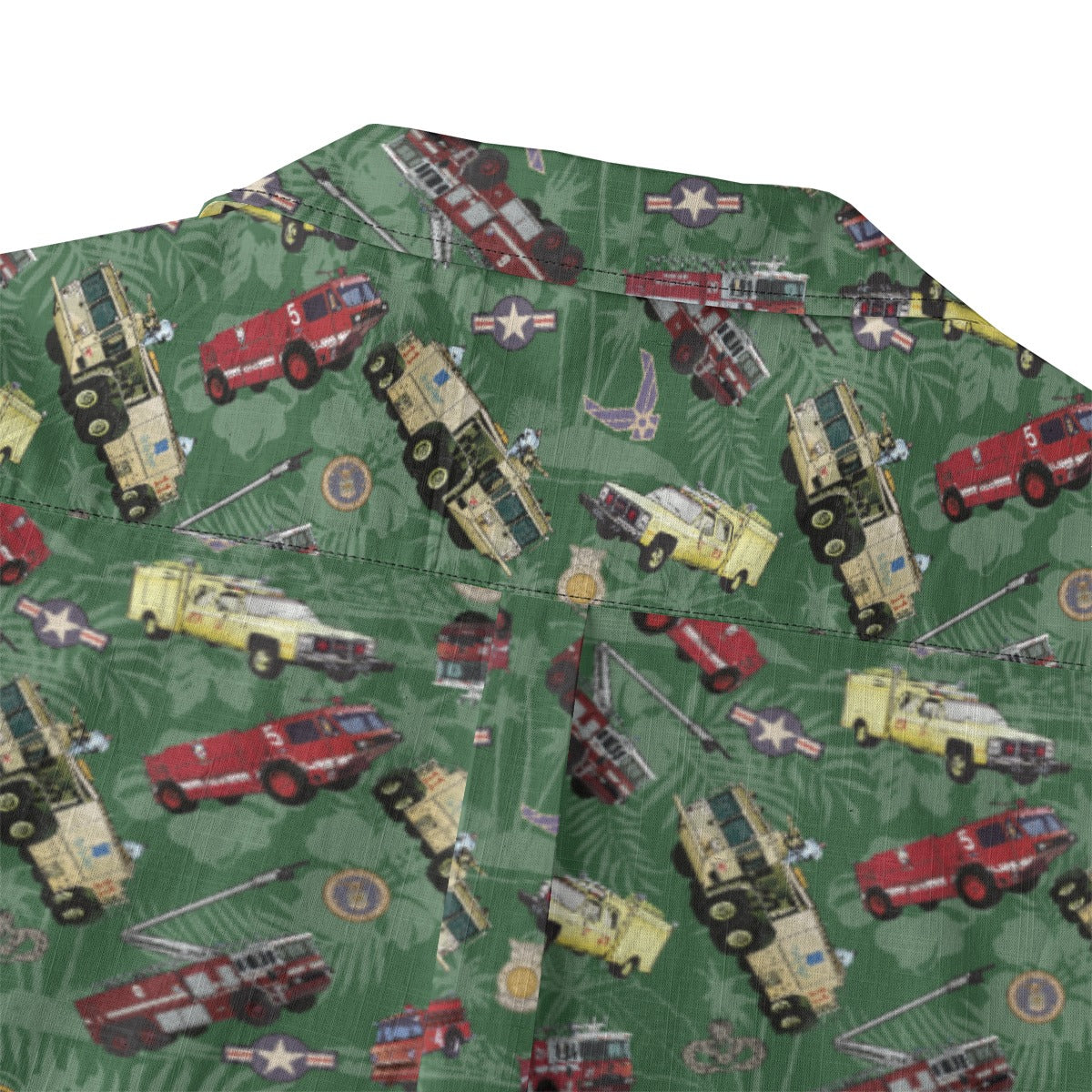 Hawaiian Shirt - "Chanute Era Crash Trucks" - Green 100% Cotton