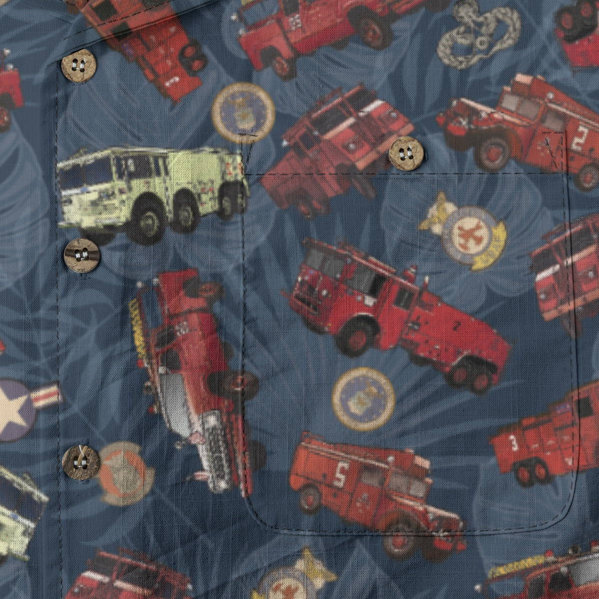 Hawaiian Shirt - "Vietnam Era Crash Trucks" - Dark Blue 100% Cotton