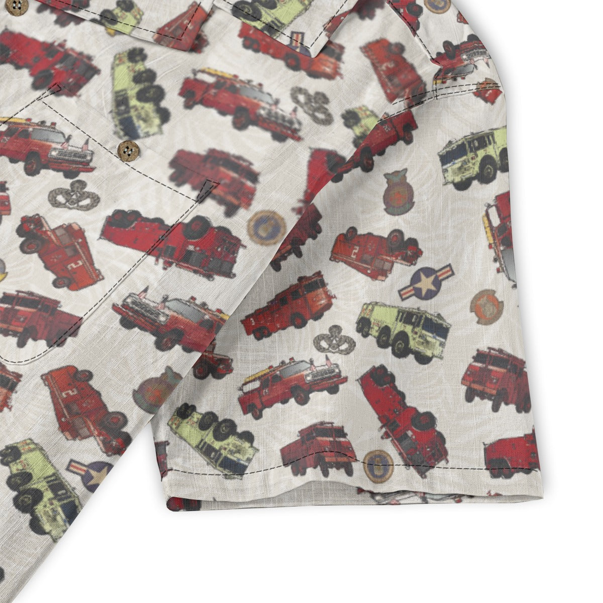 Hawaiian Shirt - "Vietnam Era Crash Trucks" - White 100% Cotton