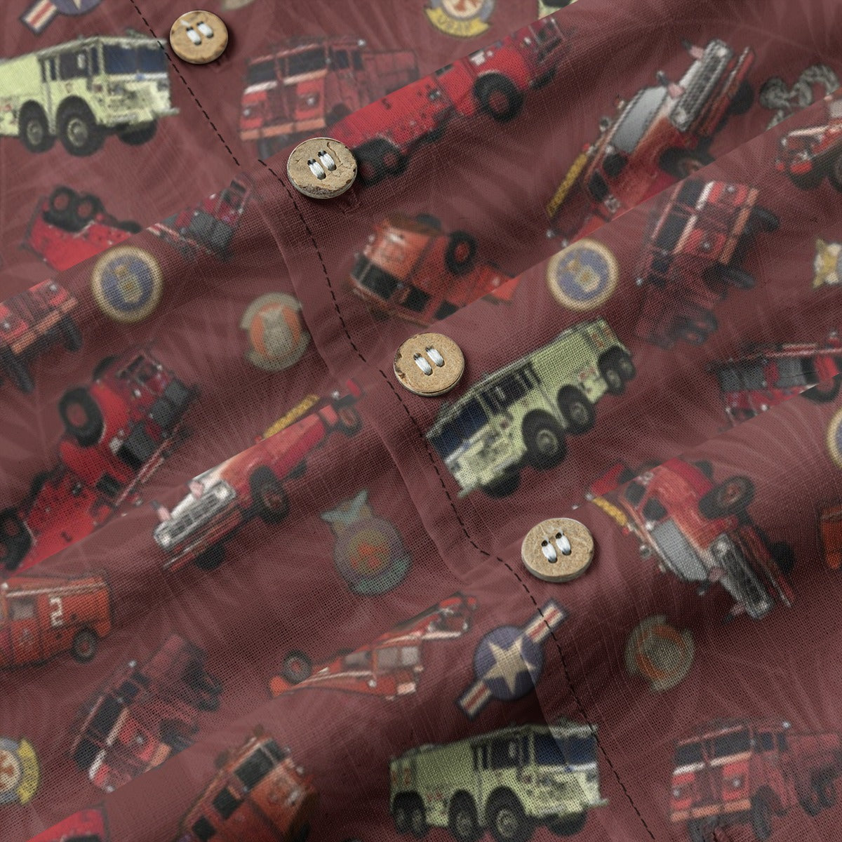 Hawaiian Shirt - "Vietnam Era Crash Trucks" - Red 100% Cotton