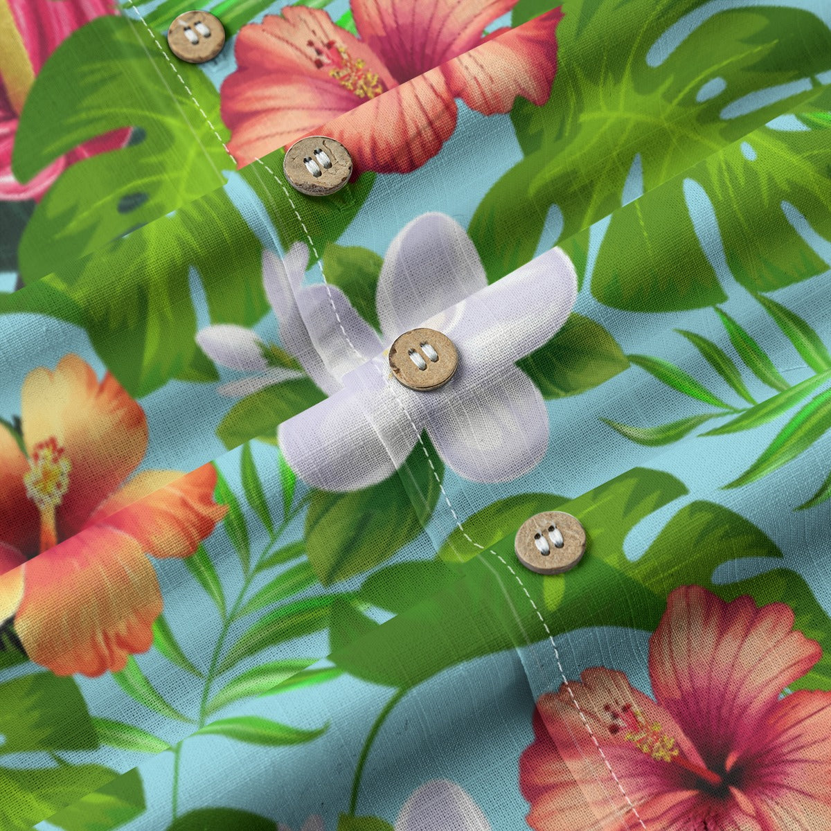 "Jungle Odyssey Hues: Celadon Blue" Hawaiian Shirt - 100% Cotton