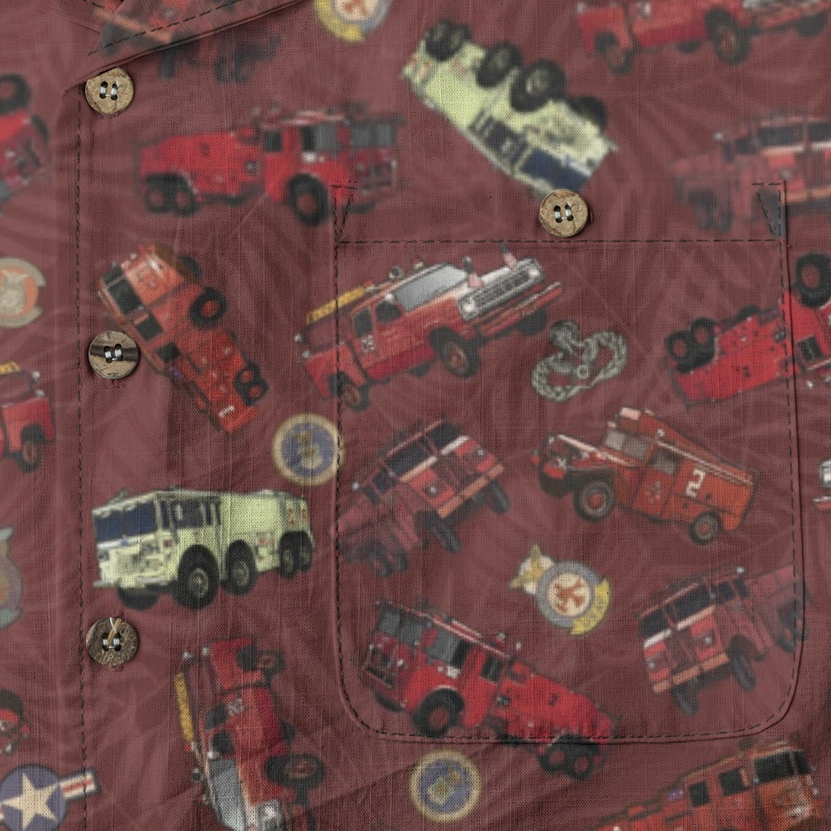 Hawaiian Shirt - "Vietnam Era Crash Trucks" - Red 100% Cotton