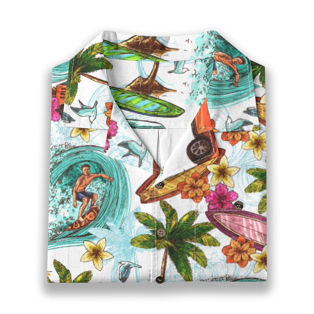 "Microbus and Surfboards" Hawaiian Shirt - 100% Cotton