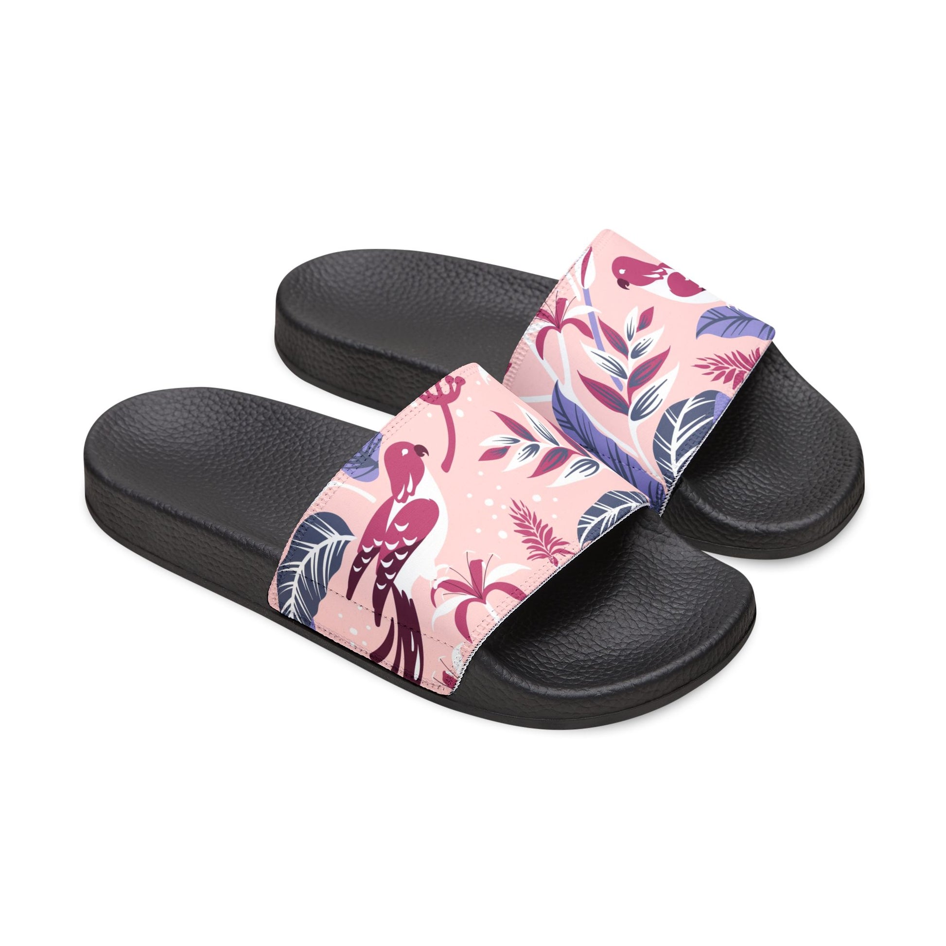 "Tropical Avian Whispers: Pink Paradise" Women's Beach Sandals - Island Vibes For Life