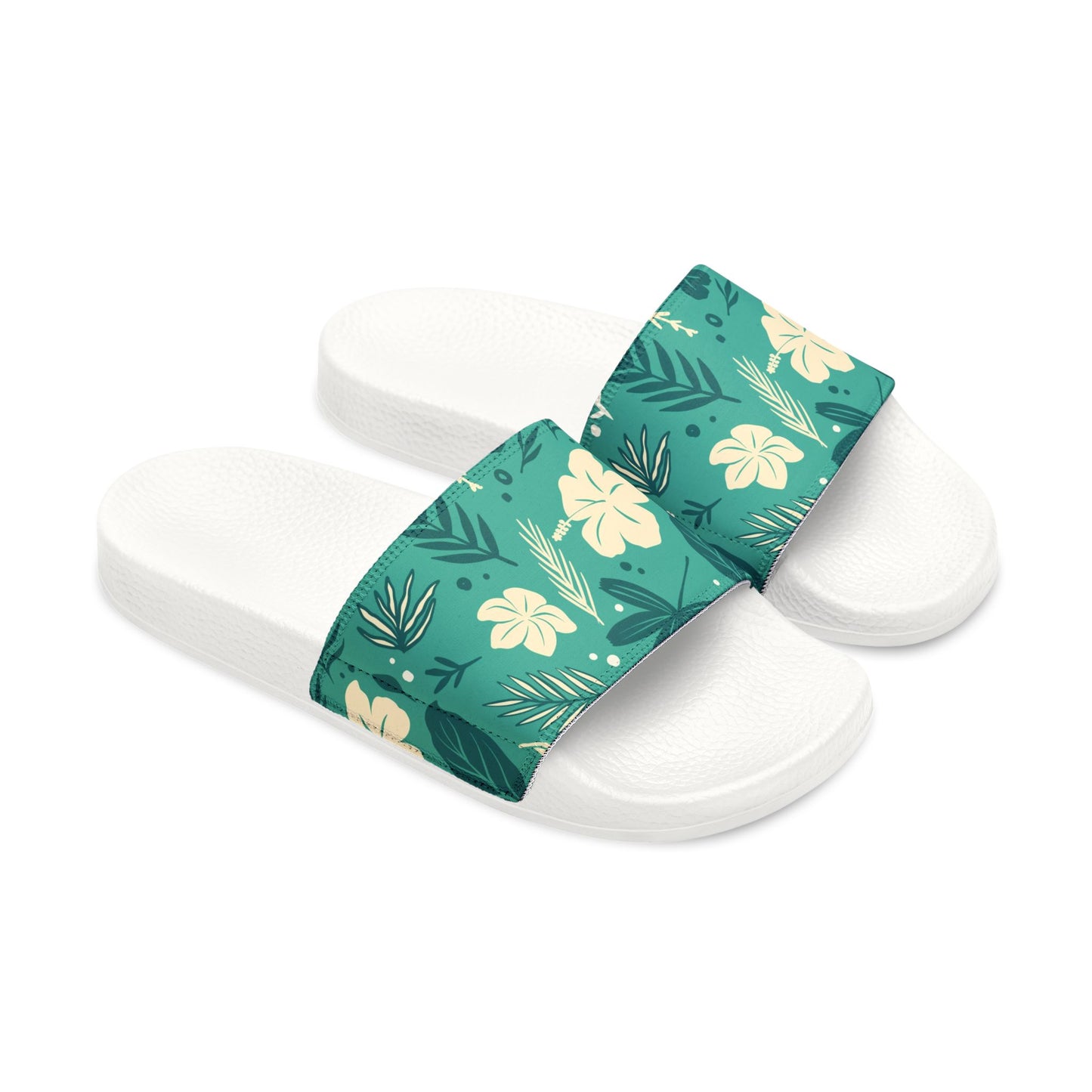 "Tropical Whispers: Teal Tapestry" Men's Beach Sandals - Island Vibes For Life