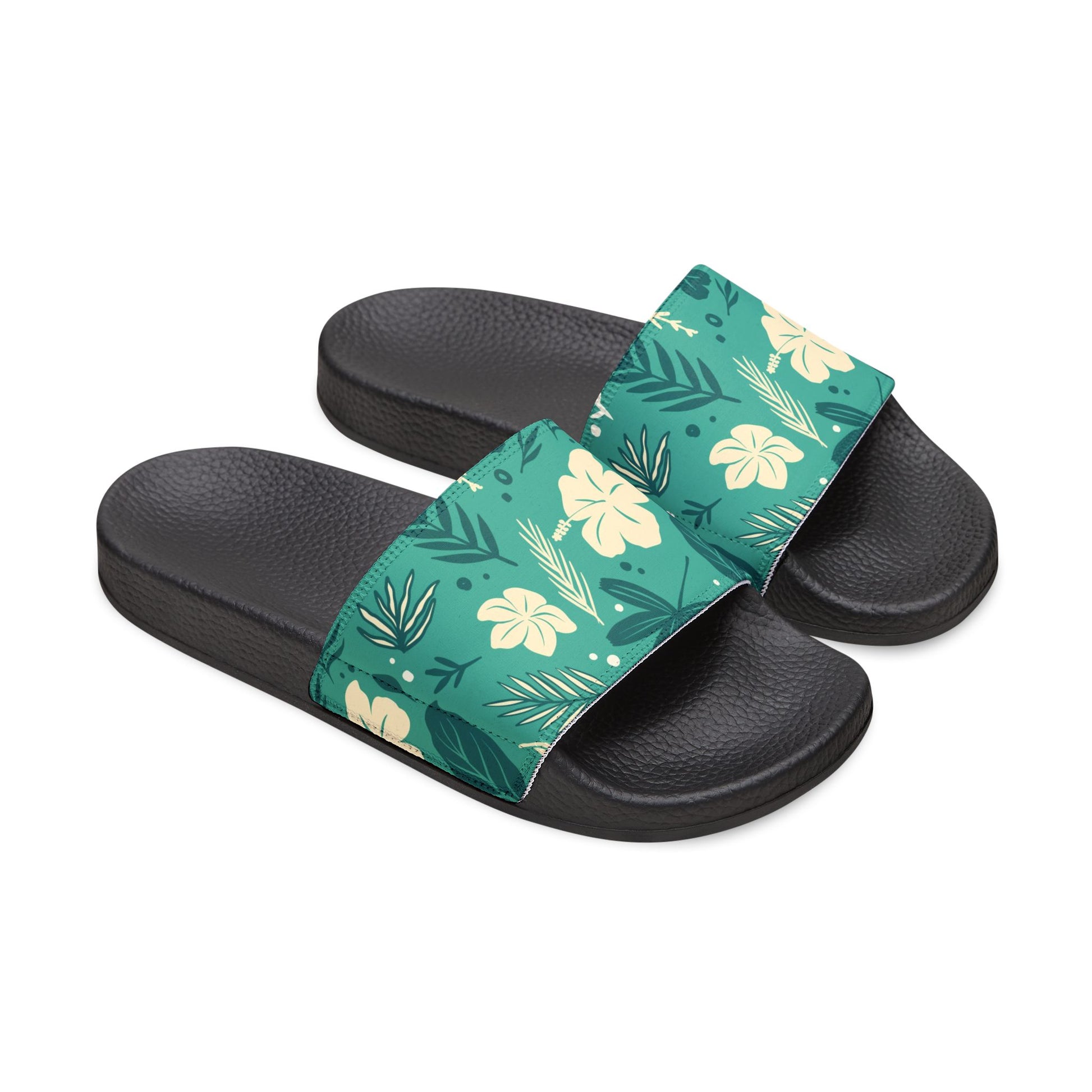 "Tropical Whispers: Teal Tapestry" Men's Beach Sandals - Island Vibes For Life