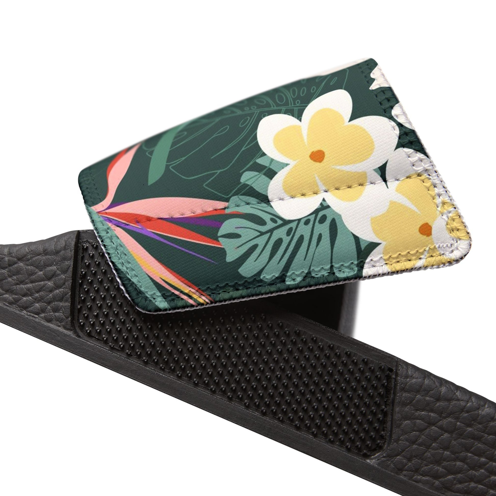 "Dark Allure with Floral Flourish" Women's Beach Sandals - Island Vibes For Life