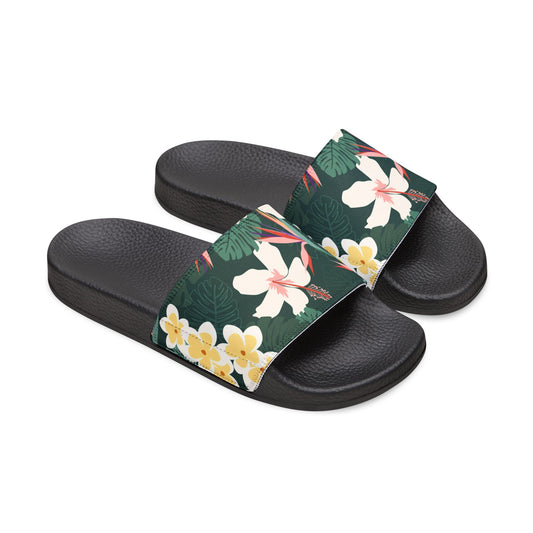 "Dark Allure with Floral Flourish" Women's Beach Sandals - Island Vibes For Life
