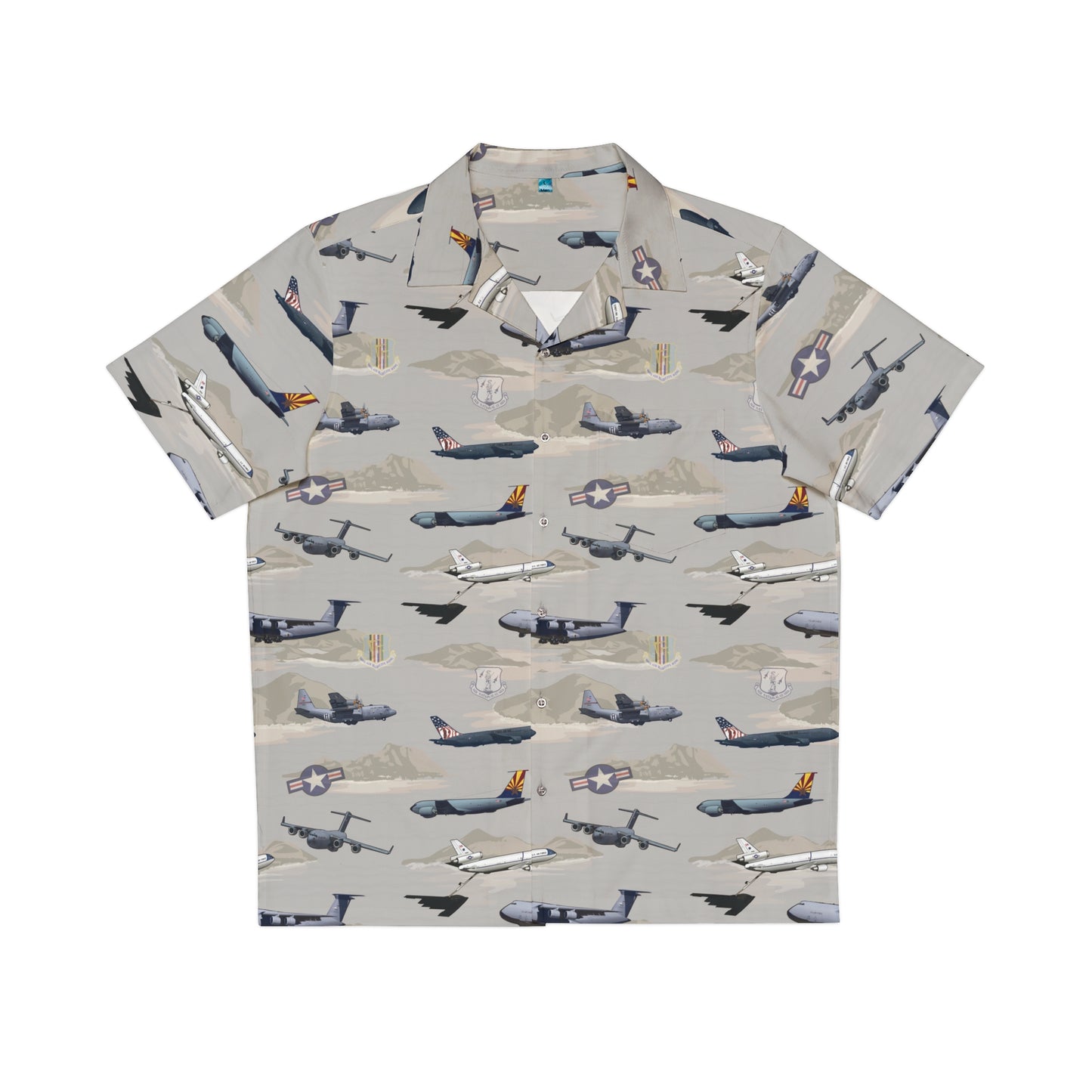 Beige polyester tribute item featuring designs inspired by the United States Air Force's heavy aircraft, celebrating military aviation heritage.