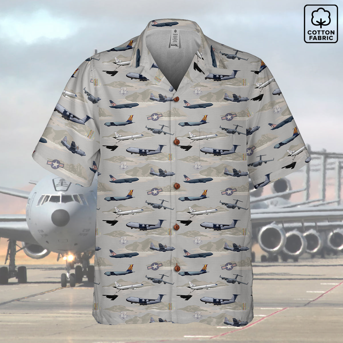 "Air Mobility Command " Tribute Hawaiian Shirt, Beige 100% Cotton!