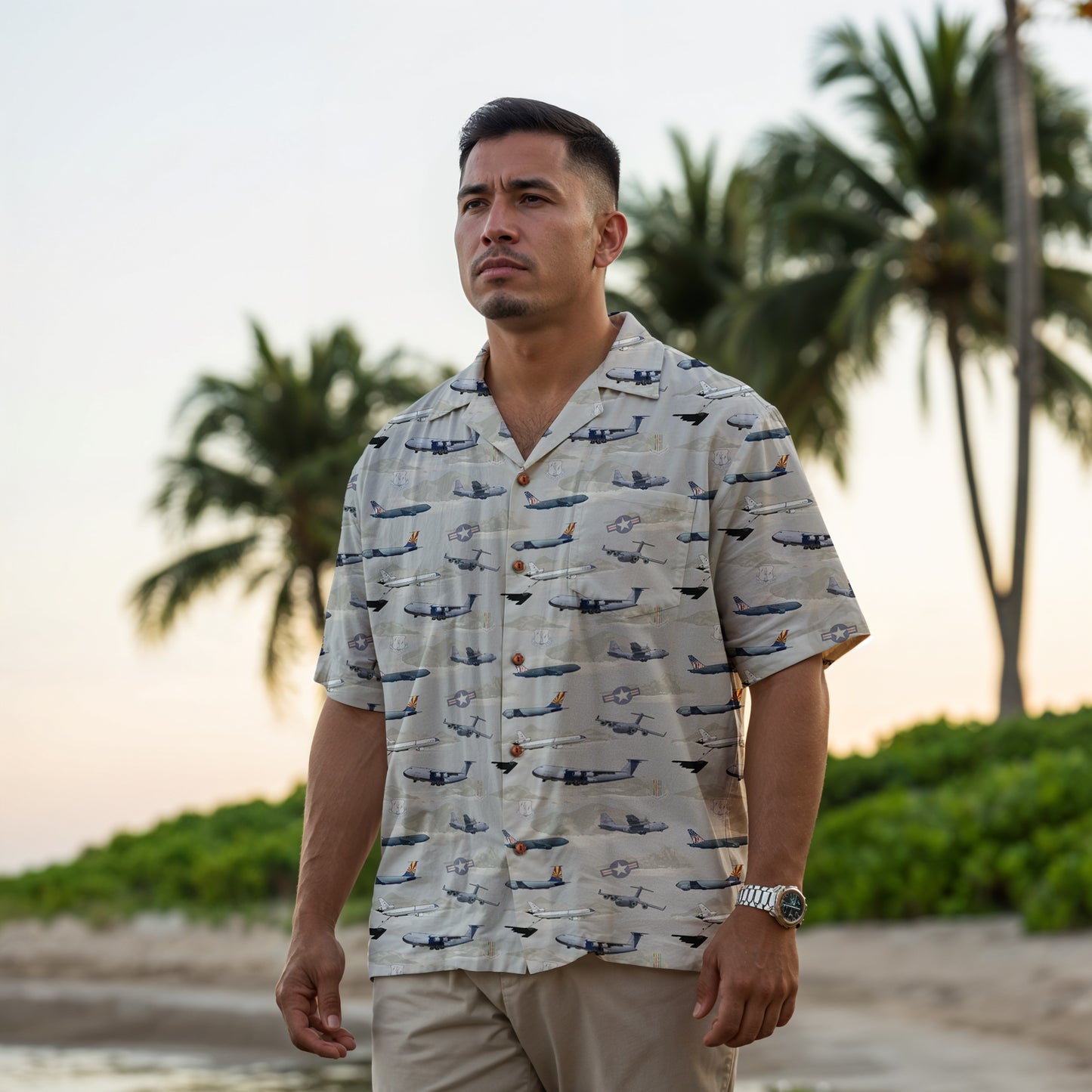 "Air Mobility Command " Tribute Hawaiian Shirt, Beige 100% Cotton!