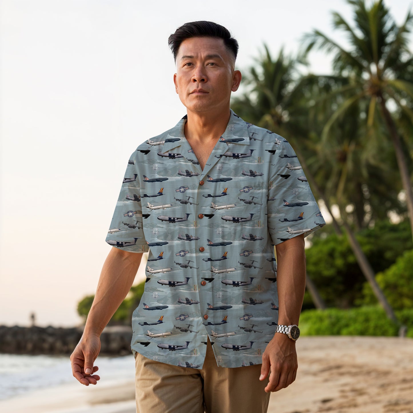 "Air Mobility Command " Tribute Hawaiian Shirt, Blue 100% Cotton!