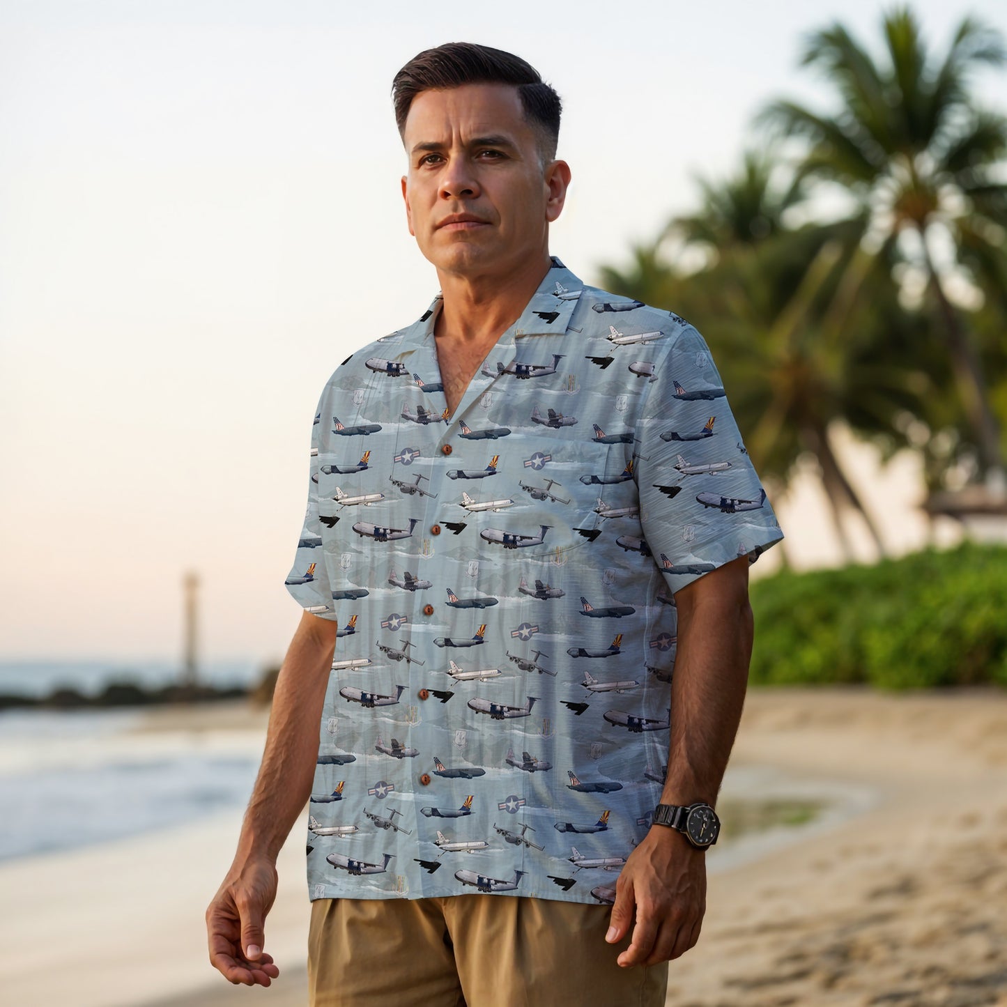 "Air Mobility Command " Tribute Hawaiian Shirt, Blue 100% Cotton!