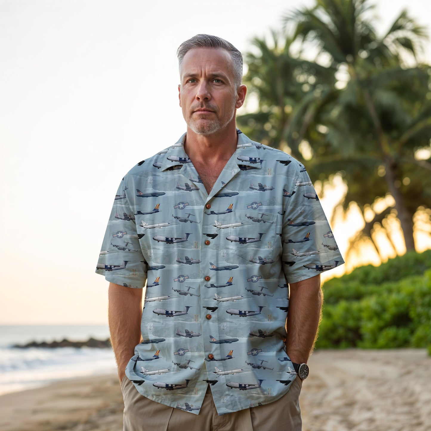 "Air Mobility Command " Tribute Hawaiian Shirt, Blue 100% Cotton!