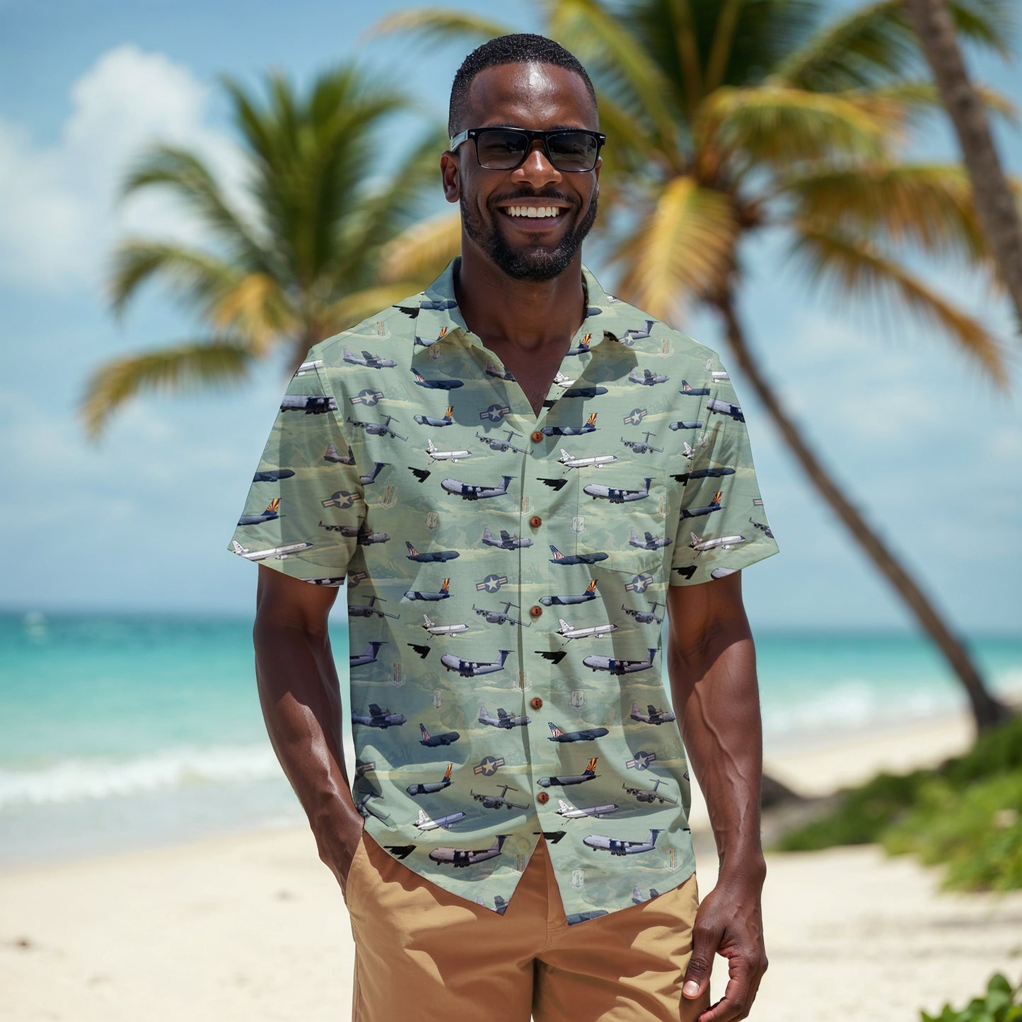 "Air Mobility Command " Tribute Hawaiian Shirt, Green 100% Cotton!