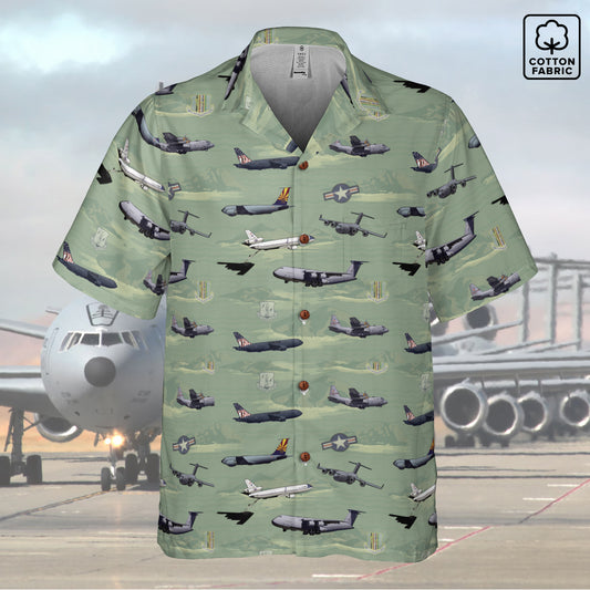"Air Mobility Command " Tribute Hawaiian Shirt, Green 100% Cotton!