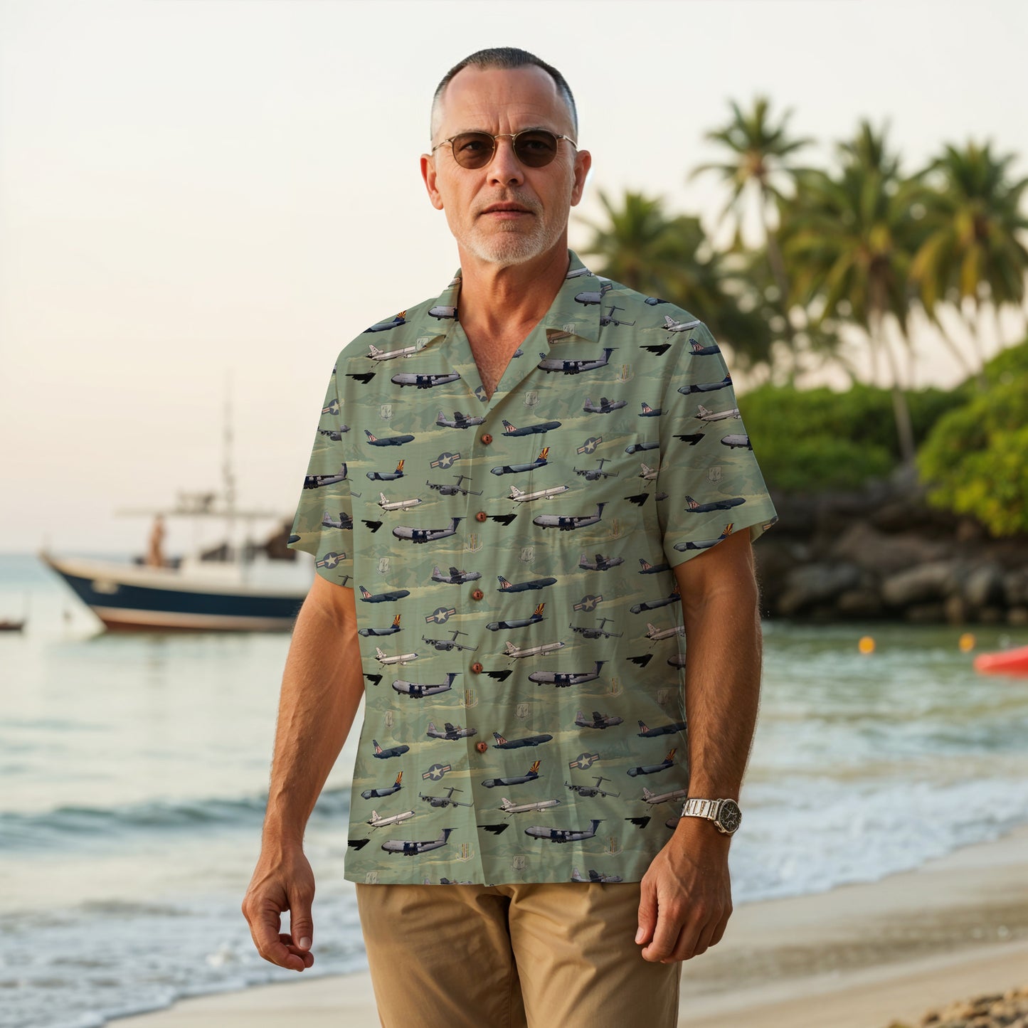 "Air Mobility Command " Tribute Hawaiian Shirt, Green 100% Cotton!